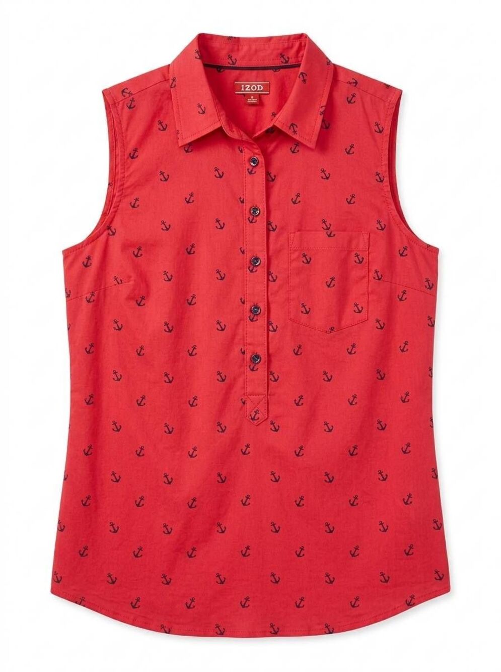 🔺️Izod Red & Blue Anchor Nautical Button Front Sleeveless Top Small